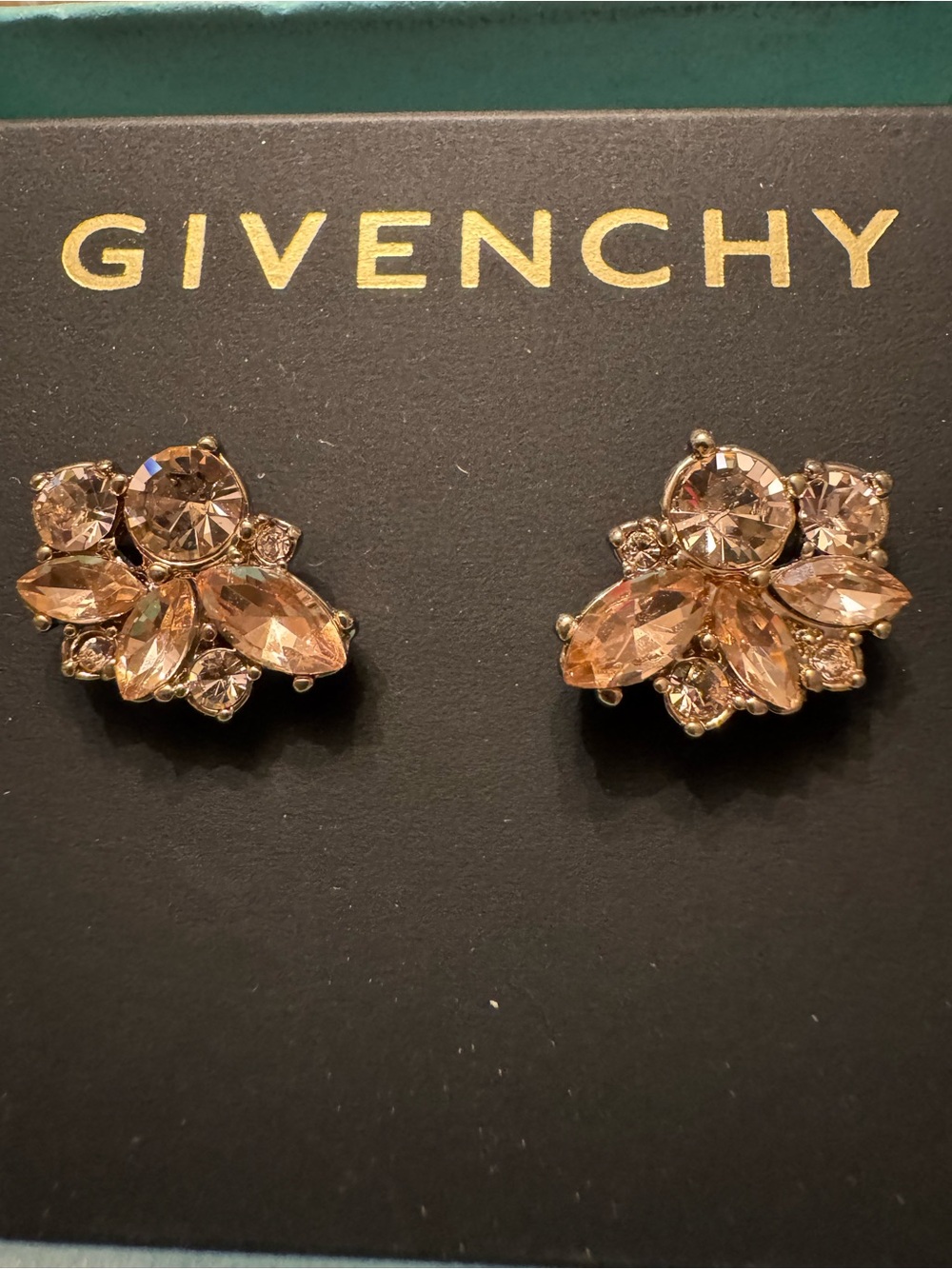 Givenchy Champagne Crystal Cluster Stud Earrings